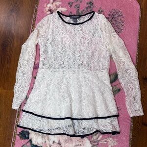 🌷 A Pea in the Pod 🌷 White Lace Peplum Maternity Top with Black Ruffle Trim